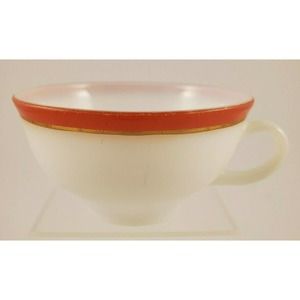 Vintage Pyrex Milk Glass Red Gold Trim Coffee Cup
